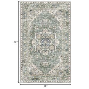 NIP 3x5 Washable Rug Small Entryway Rug Non-Slip Sage Green Vintage Oriental